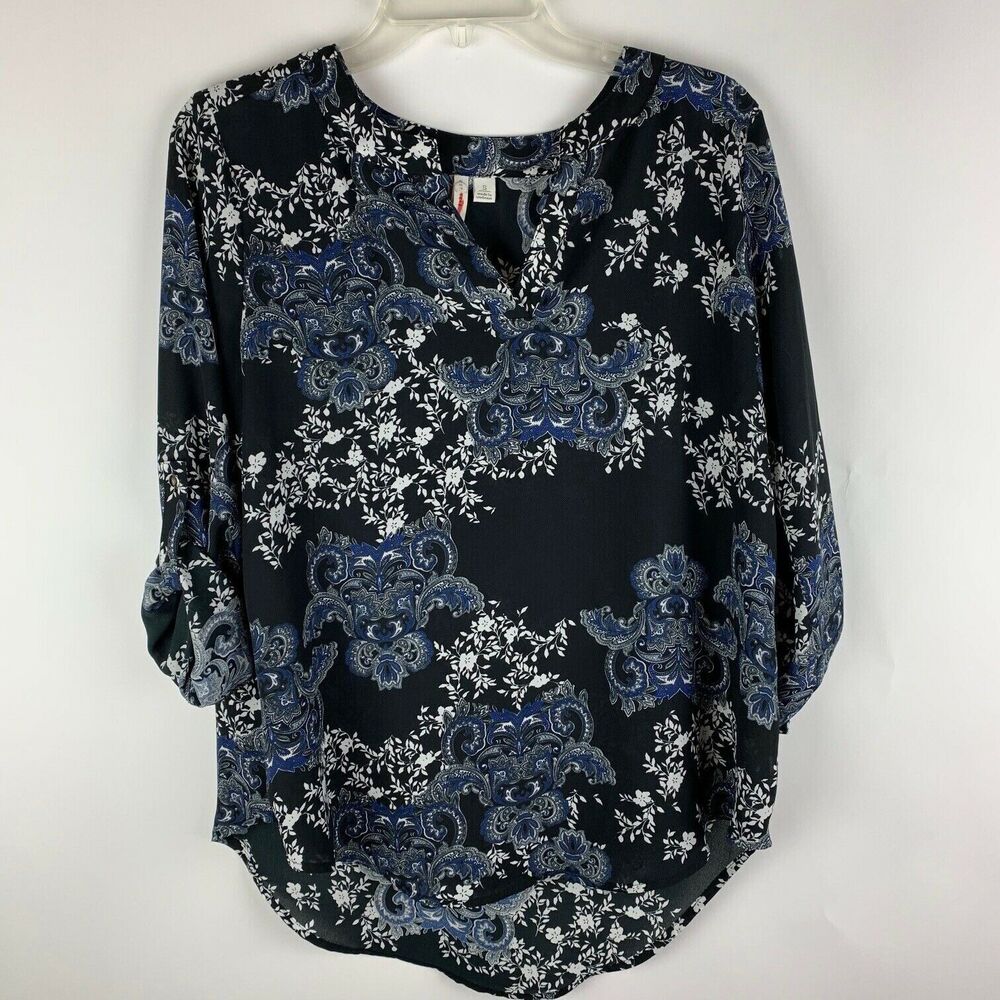 Cest 1946 Womens Floral Tunic Top Roll Up Button Sleeve Small